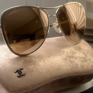 CHANEL Gold Sunglasses with Protective Accessories